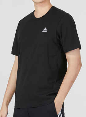 adidas阿迪达斯黑色短袖T恤男运动服上衣纯棉透气休闲半袖IC9282