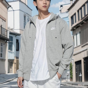 耐克NIKE女款灰色拉链外套运动休闲连帽针织夹克卫衣男BV2649