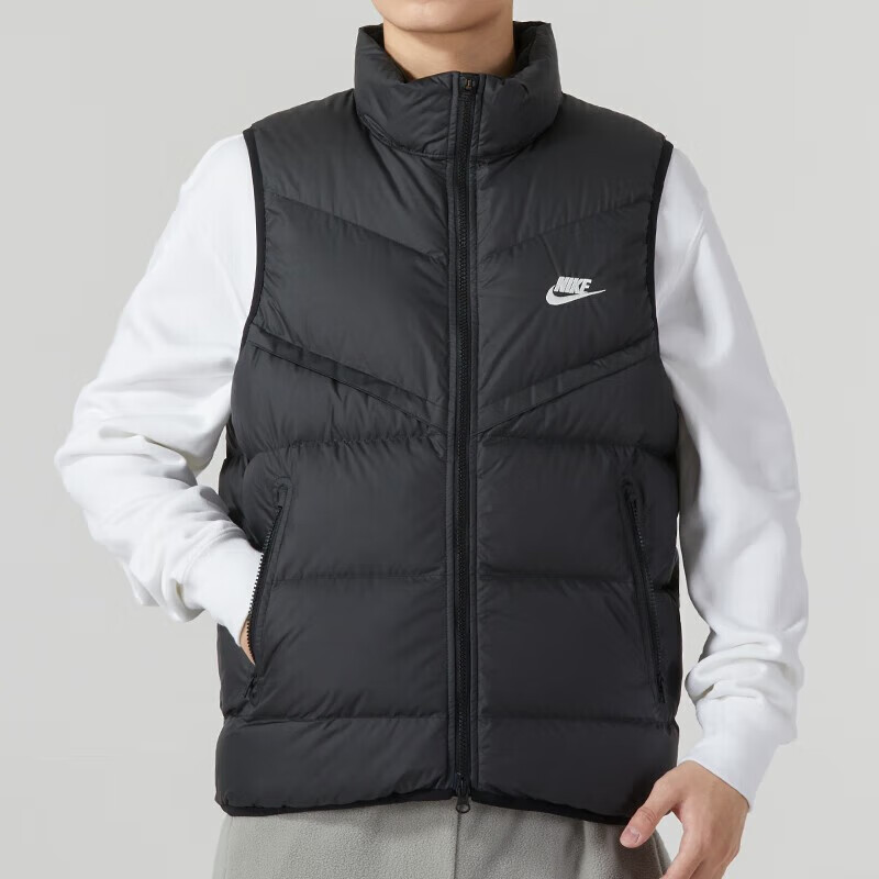 耐克黑色羽绒马甲立领男款24新款Nike保暖运动休闲宽松夹克FB8184
