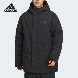 Adidas羽绒服外套男2025冬新款运动服保暖中长版连帽夹克JY4213