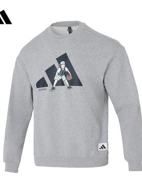 adidasAdidas卡通印花圆领套头衫2025冬男装宽松长袖厚棉TKC5323