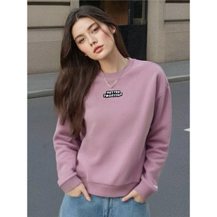 阿迪达斯加绒卫衣女秋装新款保暖上衣加厚运动服紫色外套套头衫