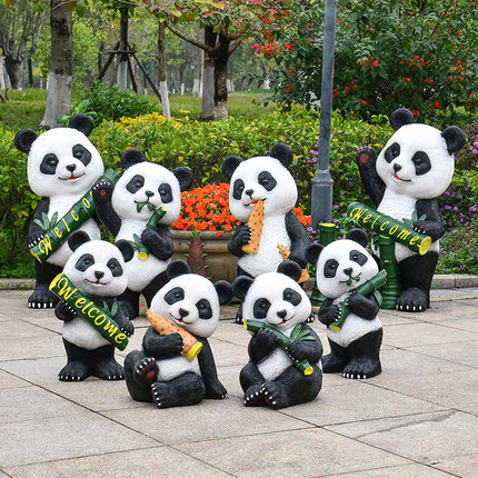 户外草坪仿真熊猫装饰幼儿园公园布置造景卡通玻璃钢动物雕塑摆件