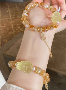 天然黄塔晶柠檬黄水晶狐狸娘娘手链女蜂蜜奶盖原创手串手饰礼
