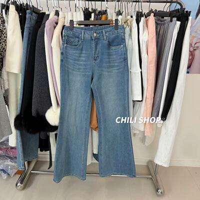 【英英Chili】四面弹力韩系直筒微喇百搭休闲显瘦牛仔裤NN 04.19