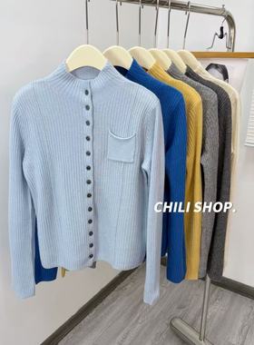【英英Chili】欧货中领扣子设计100全羊毛简约针织毛衣 12.06