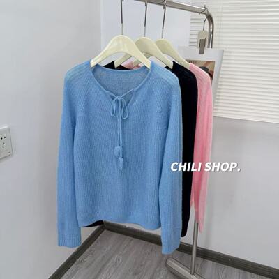 【英英Chili】韩系设计师款系带超柔软简约针织毛衣 08.23
