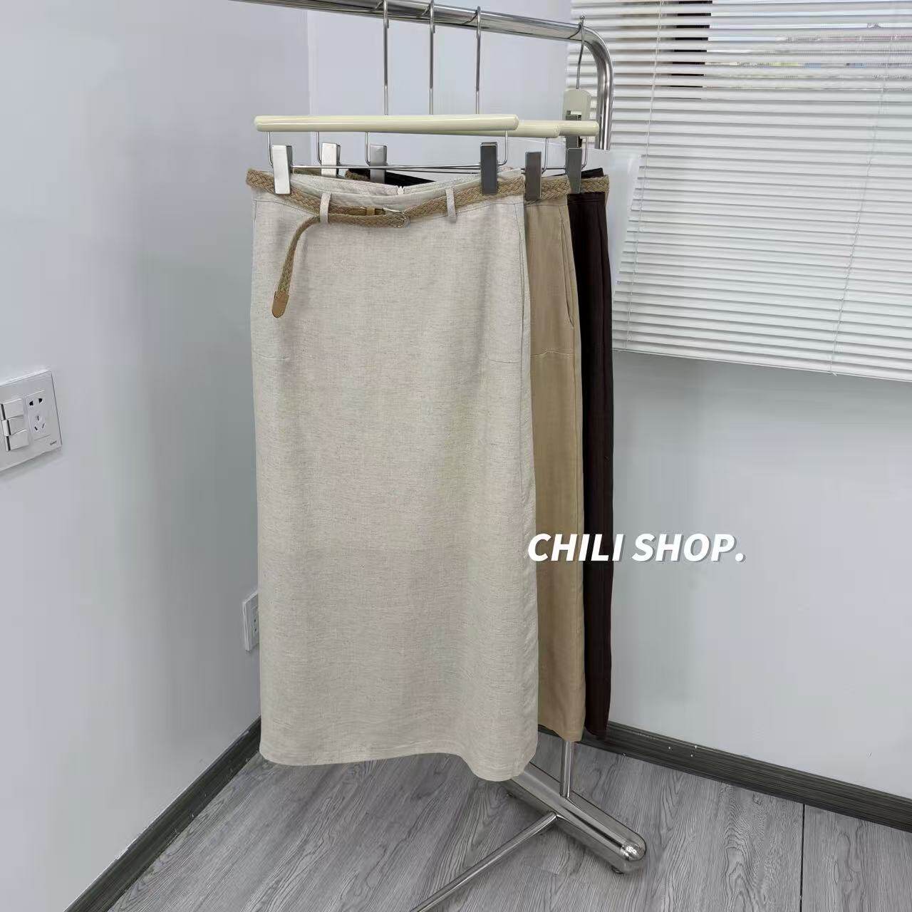 【英英Chili】简约极简风韩系休闲百搭天丝亚麻半身长裙DZ 05.08