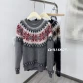 山羊绒拉绒复古风费尔岛设计绒感针织毛衣Z 英英Chili 12.10