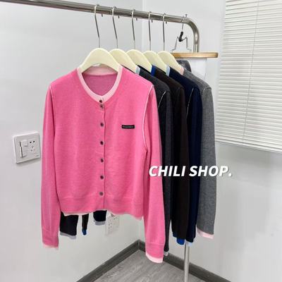 【英英Chili】假两件撞色边韩系10羊绒90羊毛柔软针织开衫 10.28