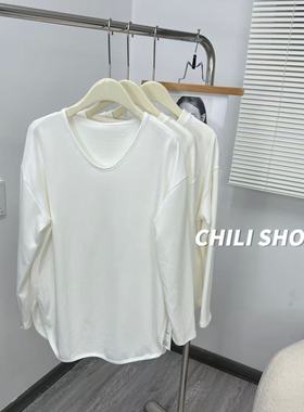 【英英Chili】bu退换 超舒服~百搭白色宽松长袖T恤打底 10.23