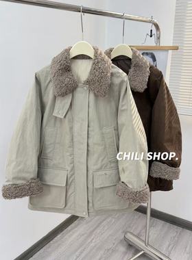【英英Chili】羊羔毛领韩系复古风宽松90白鸭绒羽绒服CM 12.19