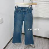 12.30 英英Chili 加绒设计师百搭四面弹力显瘦微喇直筒牛仔裤