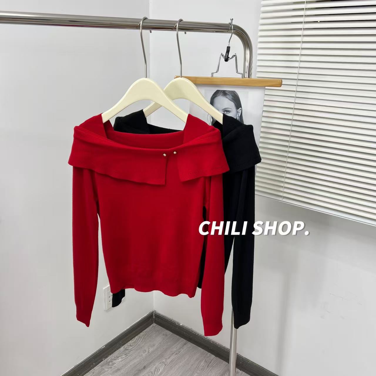 【英英Chili】温柔气质女神一字肩感超细羊毛针织毛衣 10.20