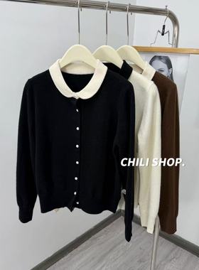【英英Chili】撞色娃娃领减龄韩系设计100全羊毛针织毛衣 12.05