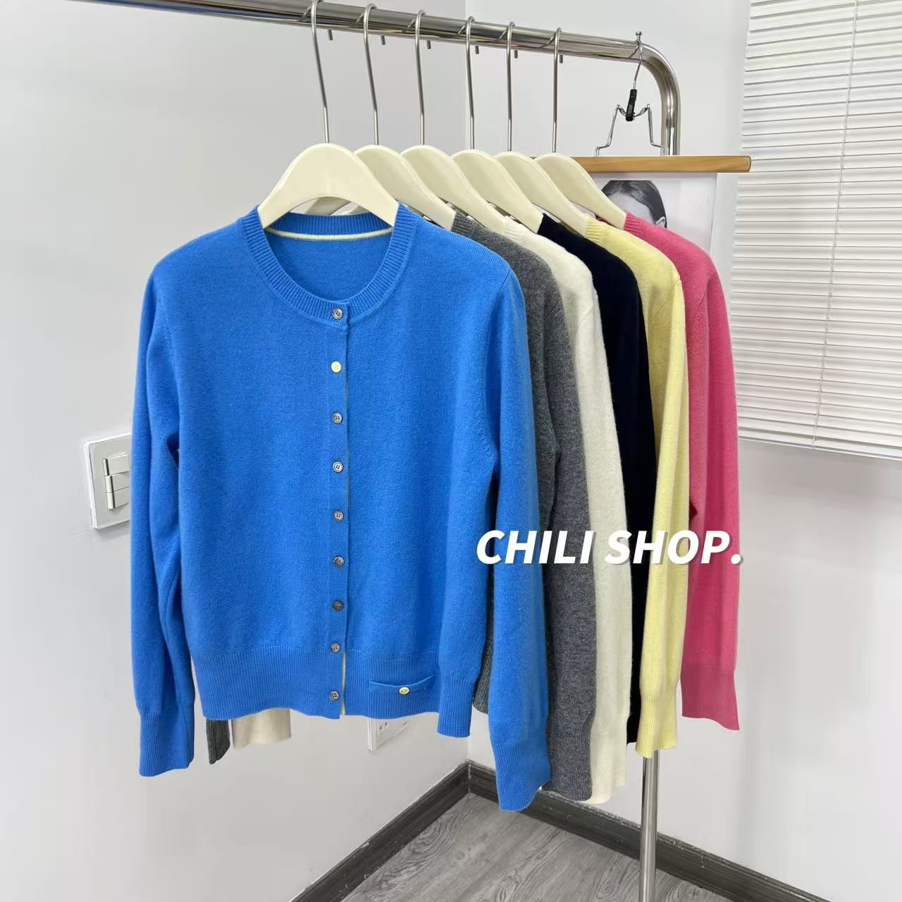 【英英Chili】韩系纯色简约风百搭休闲100全羊毛针织开衫T 10.28