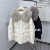 DA狐狸毛领韩系减龄宽松白鸭绒中长羽绒服 英英Chili 12.31