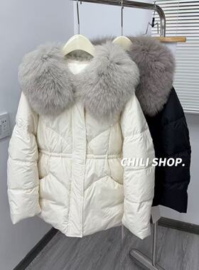 【英英Chili】DA狐狸毛领韩系减龄宽松90白鸭绒中长羽绒服 12.31