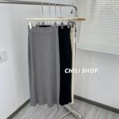 韩系松紧腰简约纯色100全羊毛针织半身长裙 英英Chili 08.04