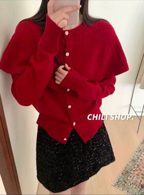 【英英Chili】100全羊毛韩系针织披肩假两件设计针织毛衣X 01.27