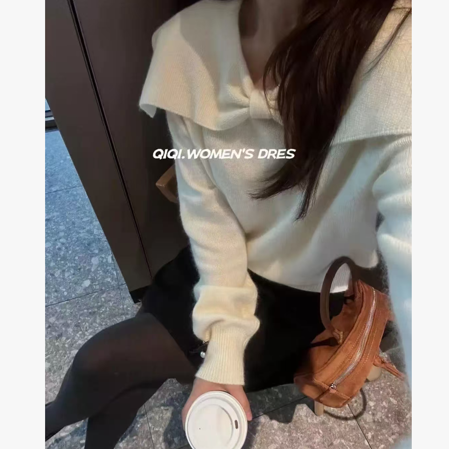 【英英Chili】DA蝴蝶结设计韩系减龄100全羊毛针织毛衣 01.23,女装/女士精品,毛针织衫,淘宝优惠券,粉丝福利购,淘宝优惠卷