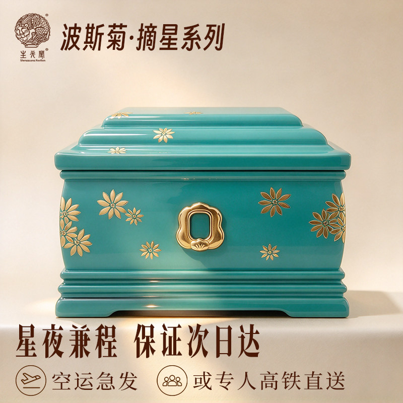 大漆骨灰盒手工女性妈妈母亲高光镜面寿盒高档防潮随葬盒原木寿盒