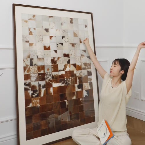 颐画原创真牛皮画《有方》进口澳洲奶牛皮 中古风装饰画 高级设计