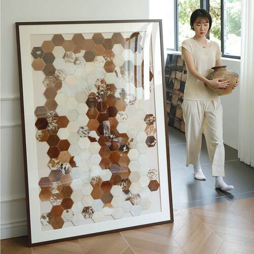 颐画原创真牛皮画《有道》立体工艺装饰画客厅沙发玄关装饰画
