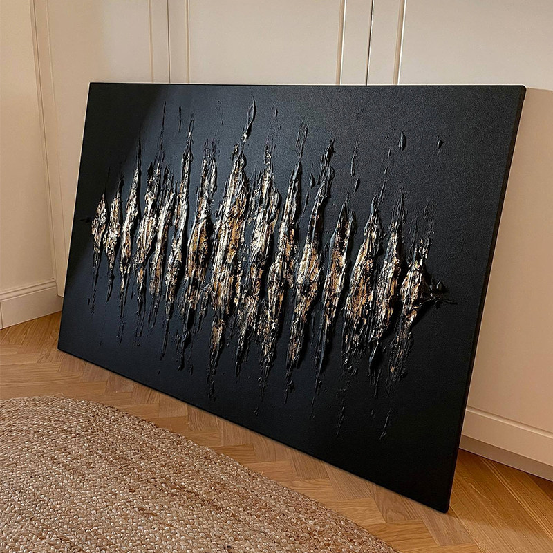 E painting手绘油画 《夜光》侘寂风样板间客厅设计师艺术肌理画
