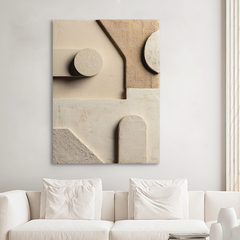 E painting手绘油画 |＜臆想＞木雕侘寂风立体装饰画玄关别墅挂画图片