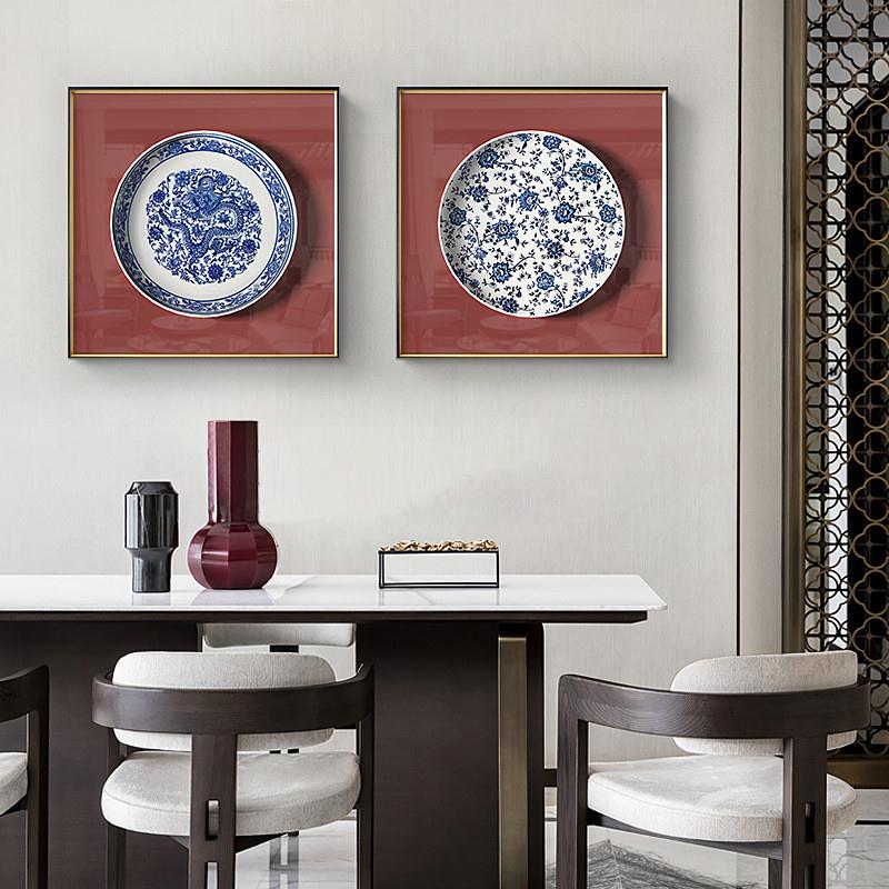 RI0T冰盘新中式蓝色青花瓷书房装饰画玄关挂画风客厅餐厅壁画图片
