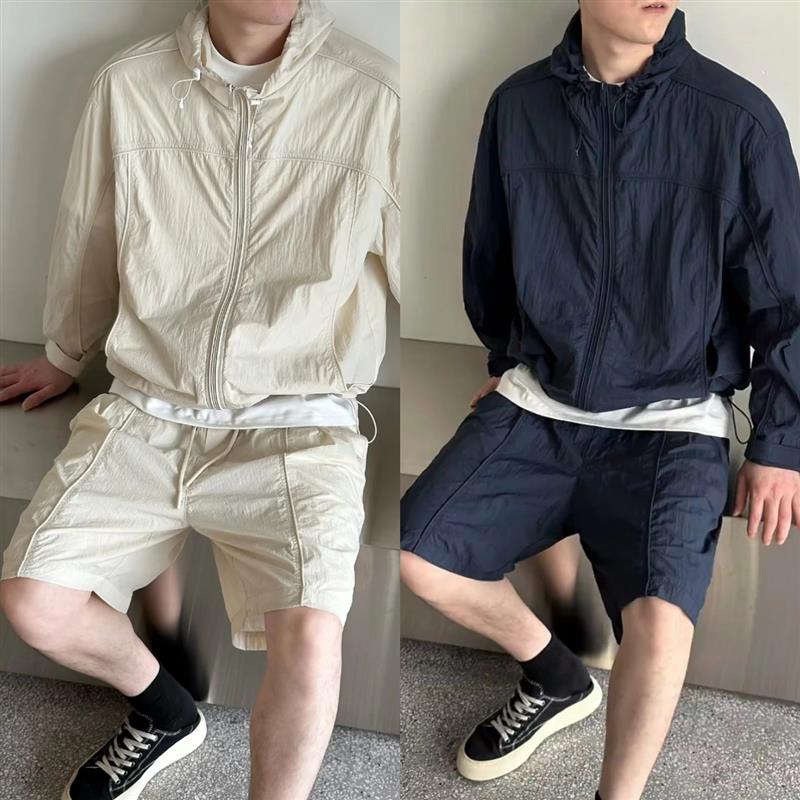 高端潮牌休闲套装男士2025年新款立体剪裁连帽防晒衣短裤男款夏季