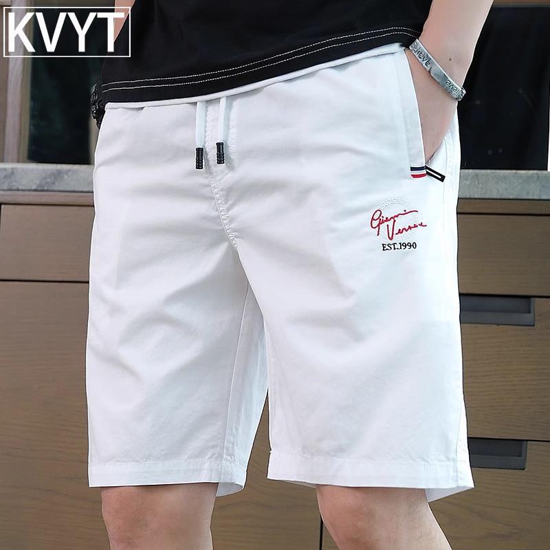 潮牌休闲白色短裤男士夏季薄款宽松纯棉五分裤男款外穿5分沙滩裤