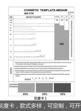防水透明A4菲林灰度卡污点面积测量比对尺外观检验黑点灰度对比卡