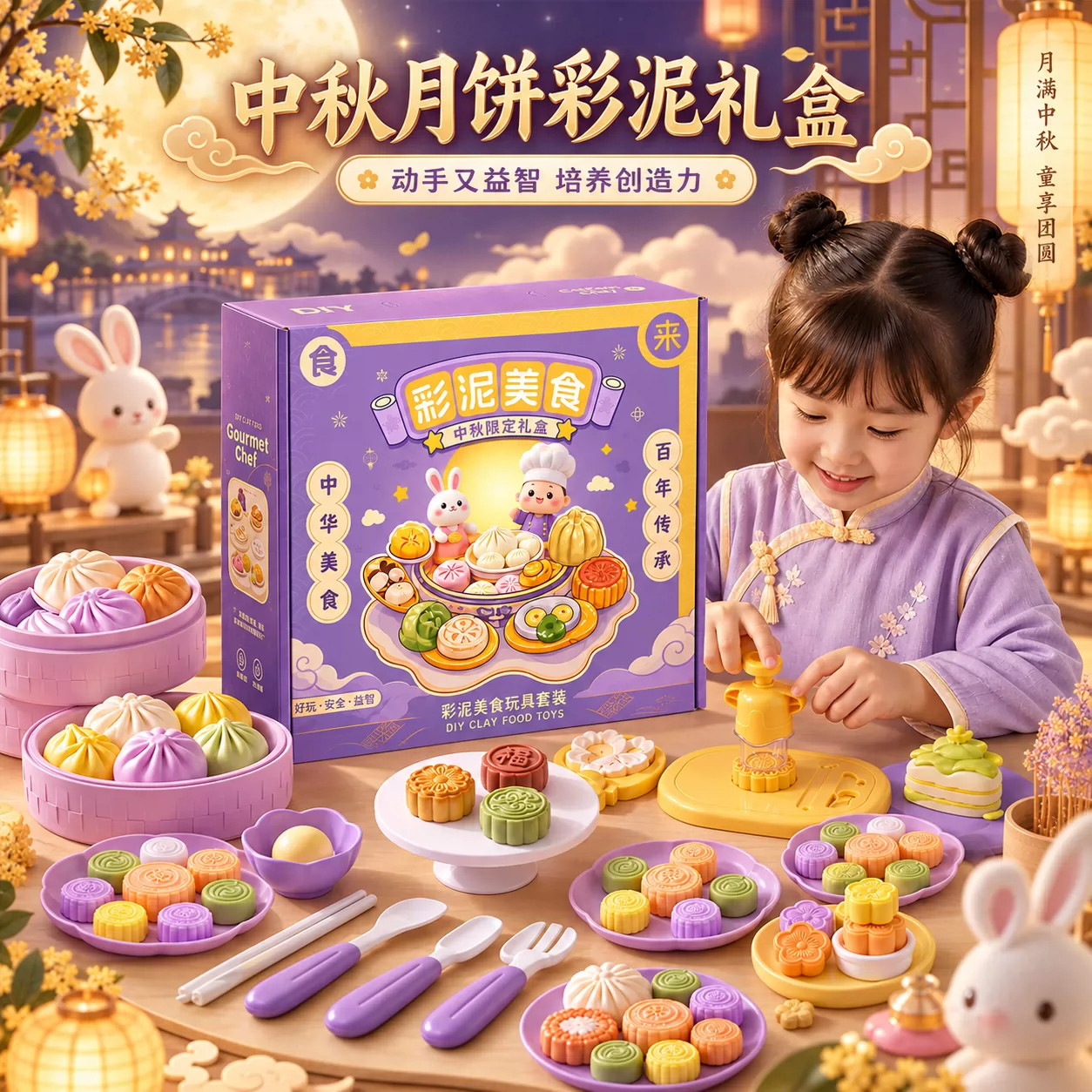 彩泥月饼模具儿童中秋手工