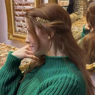 希腊风格后戴式发箍小红书爆款欧美时尚叶子头箍金色后带式头箍