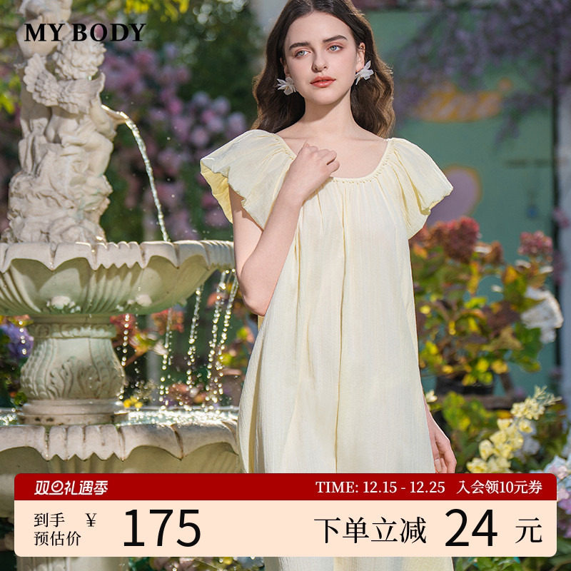 商场同款MYBODY睡裙纯棉天然棉法式可外穿宽松舒适短袖睡衣家居