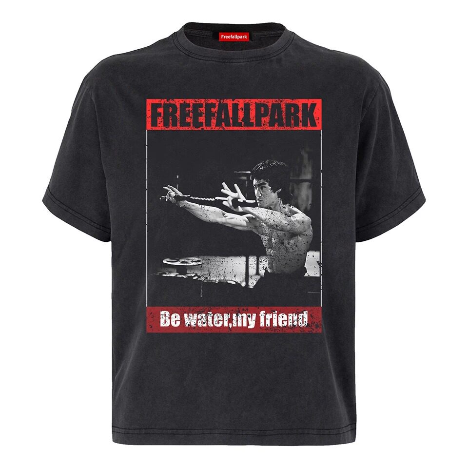 free fall park 水洗做旧李小龙印花短袖Boxy版型VintangeT恤图片