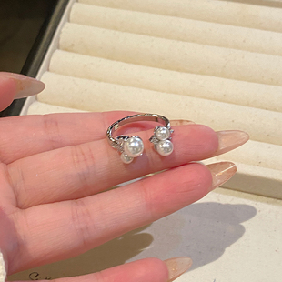 白色浪漫！锆石珍珠戒指女轻奢高级感素圈戒指女小众设计尾戒指环