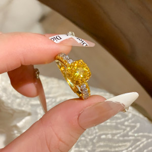 黄钻菠萝方糖戒指女轻奢高级感开口素圈戒指2025新款爆款尾戒指环