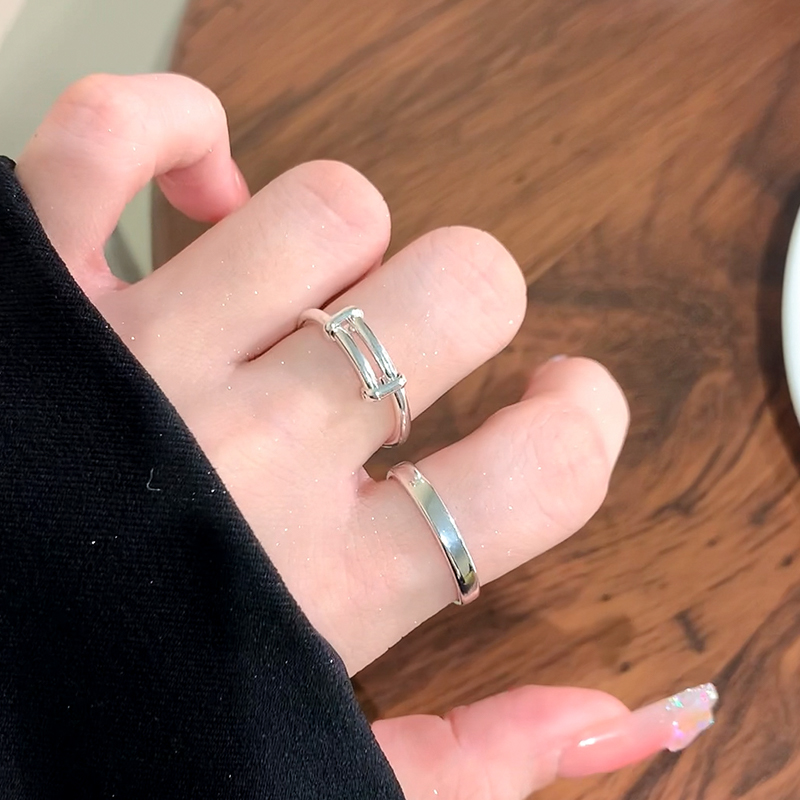 铜镀银素圈戒指女小众设计高级感推拉尾戒食指戒指女时尚个性指环