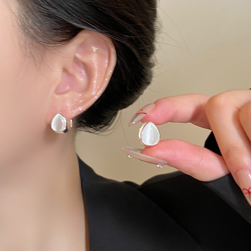 猫眼石双面水滴耳扣女温柔白月光