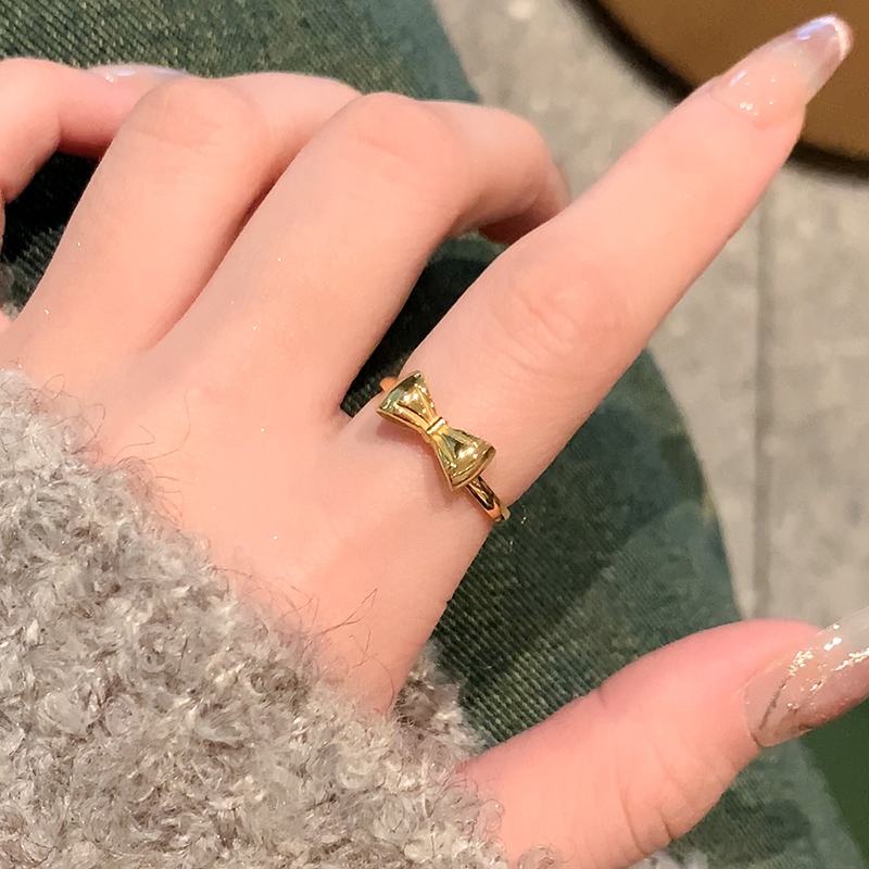 金色蝴蝶结钛钢戒指女洗澡不用摘
