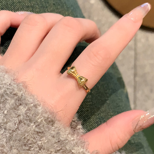 金色蝴蝶结钛钢戒指女洗澡不用摘
