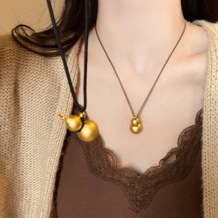 寓意美好~古法金葫芦项链女款锁骨链新中式毛衣链轻奢高级感颈链