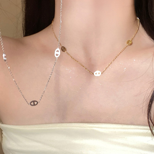 猪鼻子素链锁骨链女别致小众