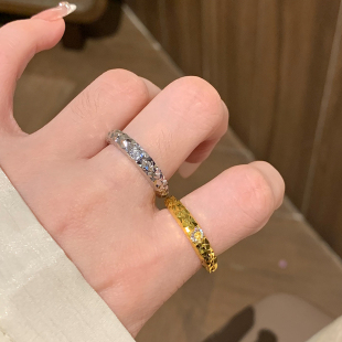 金属纹理碎冰冰素圈戒指女小众设计情侣对戒开口尾戒女小指食指环