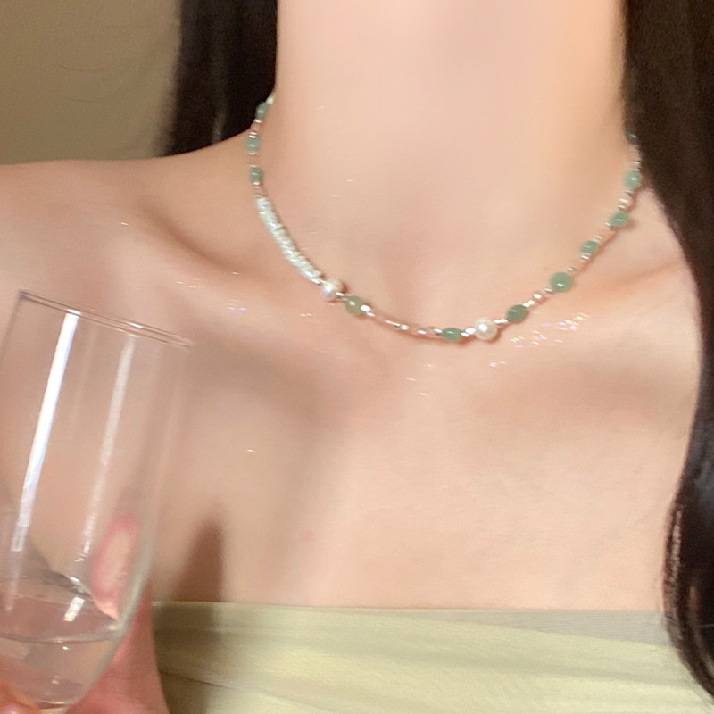 薄荷绿碧玺珍珠项链女新中式国风