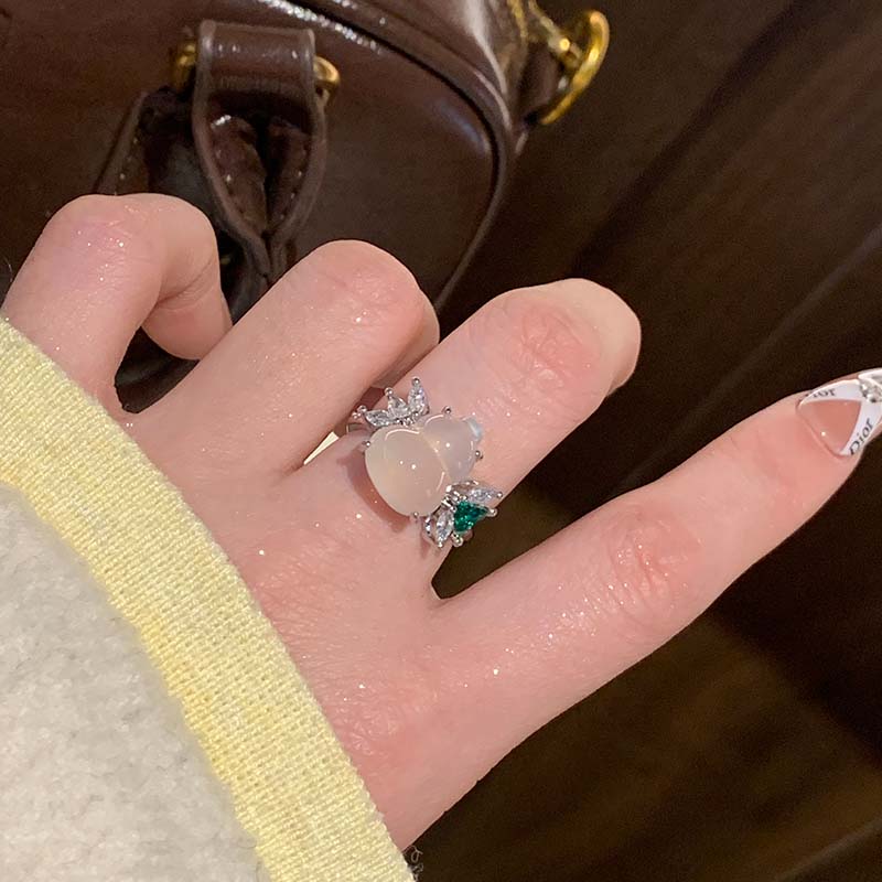新中式小翅膀绿叶子葫芦戒指女