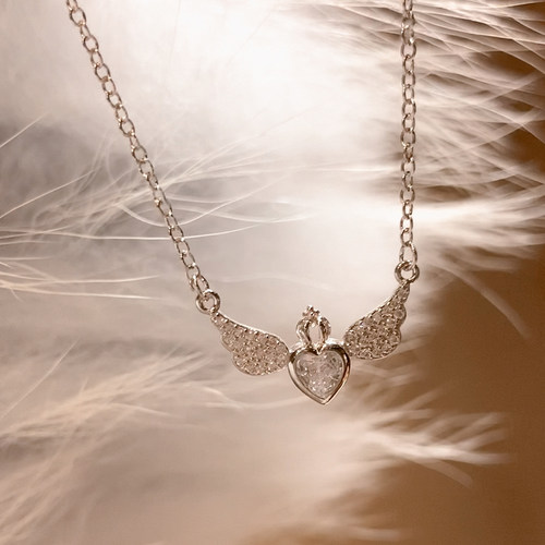 铜镀银项链女爱心天使项链锁骨链